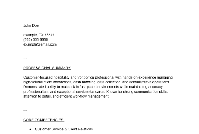 write and optimize hospitality and customer service resumes